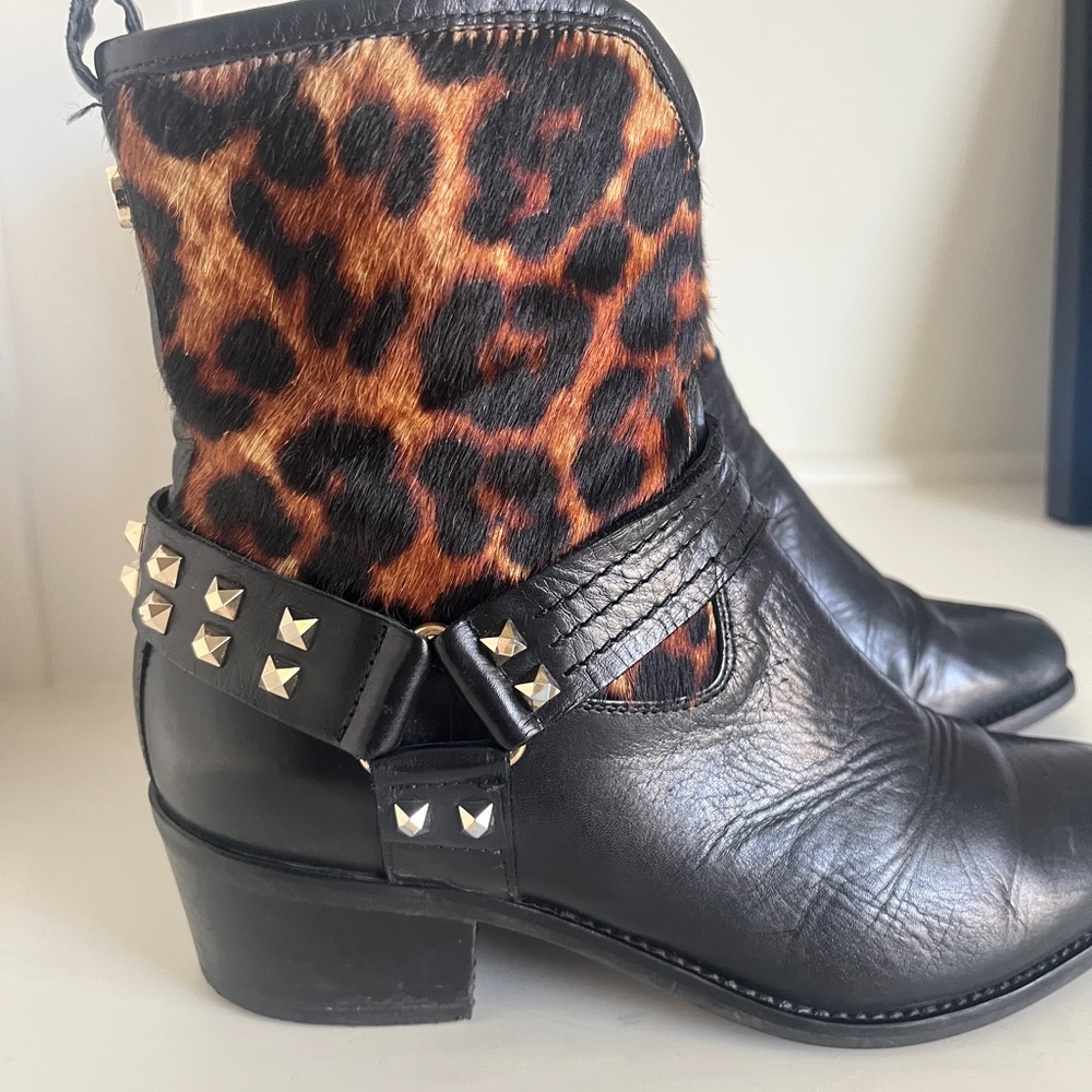 Russell & Bromley Leopard Haircalf & Black Leather Ankle Boots 7